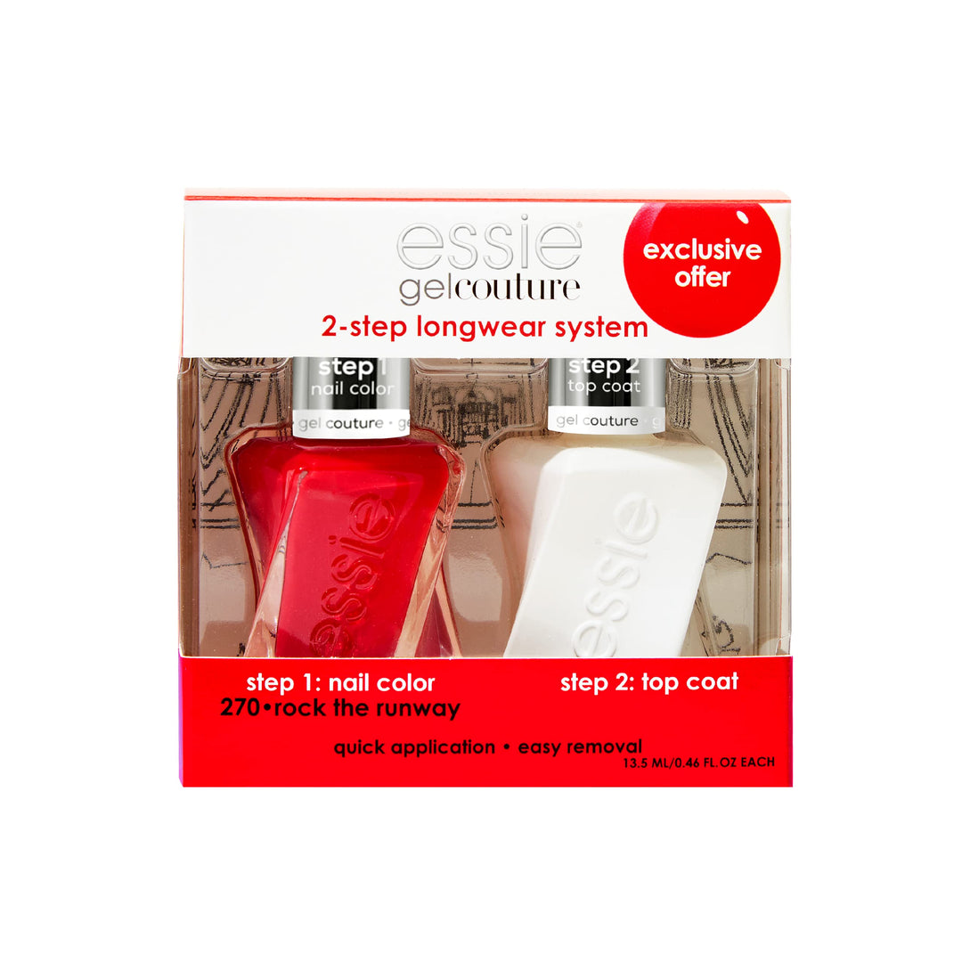 Essie Gel Couture Longwear Nail Polish + Top Coat Kit, Scarlet Red Nail Polish, Rock The Runway + Top Coat, Gifts For Women And