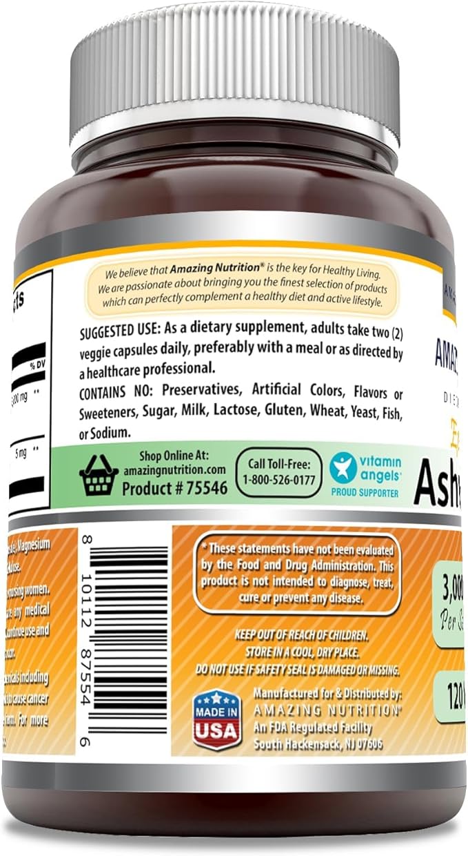 Amazing Formulas Ashwagandha Extract Supplement | 3000 Mg Per Serving | 120 Veggie Capsules | Non-GMO | Gluten-Free | Made in USA | (2 Pack)