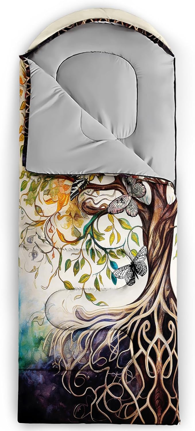 AILONEN Kids Floral Cat Camping Sleeping Bags,Lightweight & Waterproof,3 Season Warm & Cool Weather,Kawaii Kitten Sleeping Bags for Girls Adults,Travelling,Outdoors