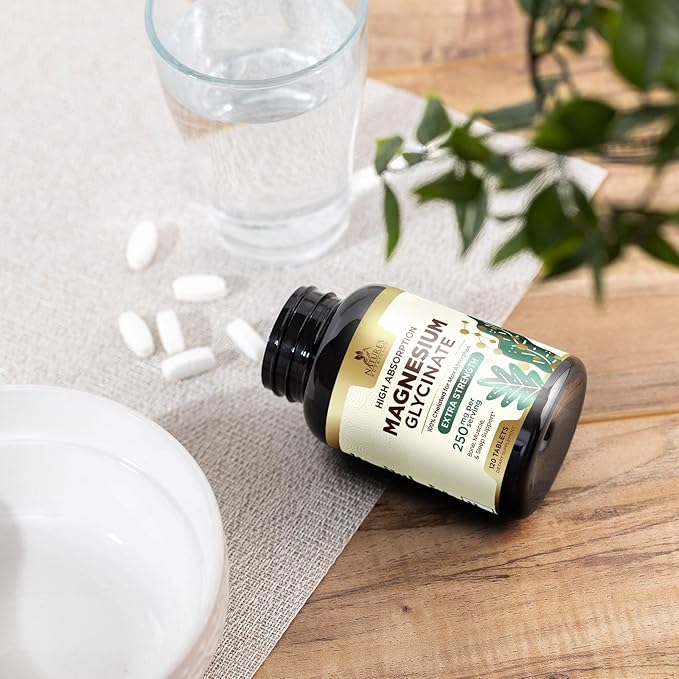 Magnesium Glycinate 250 mg, 100% Chelated Magnesium Supplement - High Absorption Magnesium for Muscle, Heart, Bone and Nerve Health Support, Nature's Gluten Free, Vegan, Non-GMO Capsules - 120 Count