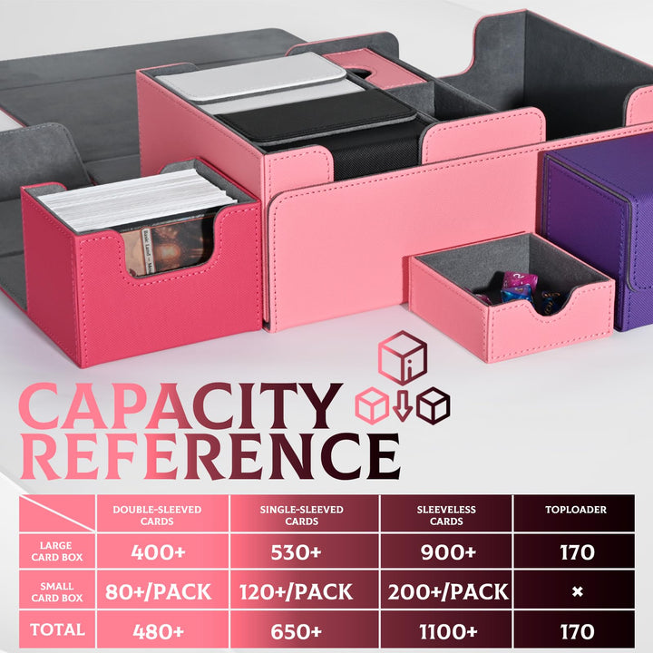 ZLCA Card Deck Box for Trading Cards with 4PCS Deck Cases, MTG Commander Deck Box Holds 900+ Single Sleeved Cards, PU Leather Magnetic Card Storage Box Fits for TCG CCG Magic Cards（Pink Set）