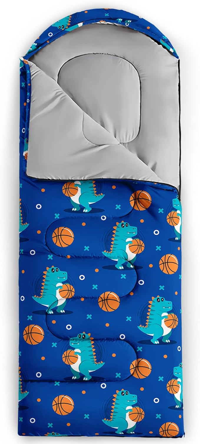 AILONEN Boys Sports Camping Sleeping Bags,Lightweight & Waterproof,3 Season Warm & Cool Weather,Black Player Basketball Sleeping Bags for Kids Adults,Travelling,Outdoors