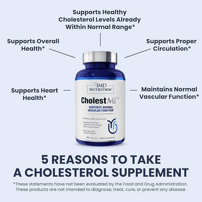 1MD Nutrition CholestMD with Olive Leaf Extract, Bergavit, Niacin, Garlic | 120 Capsules (2-Pack)