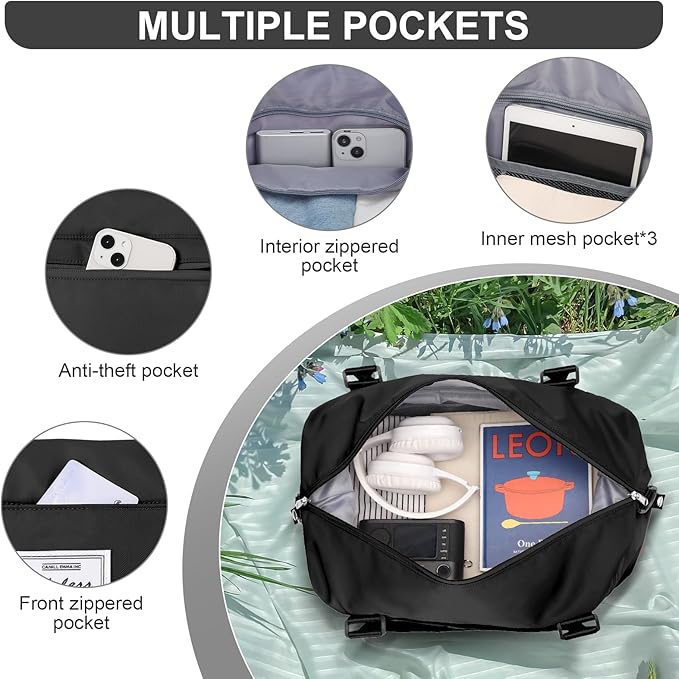 Weekender Duffel Bags for Women Men, Travel Totes Bag for Airplane, Cute Sports Gym Dance Overnight Luggage Bag with Wet Pocket, Carry On Hospital Bag for Labor and Delivery (Large Black)