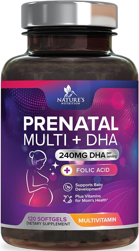 Prenatal Vitamins for Women with Folate & DHA, Prenatal Multivitamin Supports Brain Development with Folic Acid, Omega 3, Vitamin A, C, D, B6, B12 & Iron, Pregnancy Supplement, Non-GMO - 120 Softgels