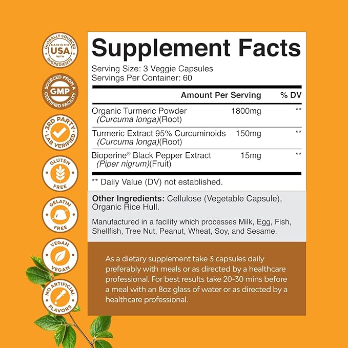 Turmeric Curcumin with Black Pepper Extract - Joint Health Turmeric Supplement with 95% Curcuminoids - Daily Joint Support Supplement with Turmeric Curcumin with Bioperine for Enhanced Absorption