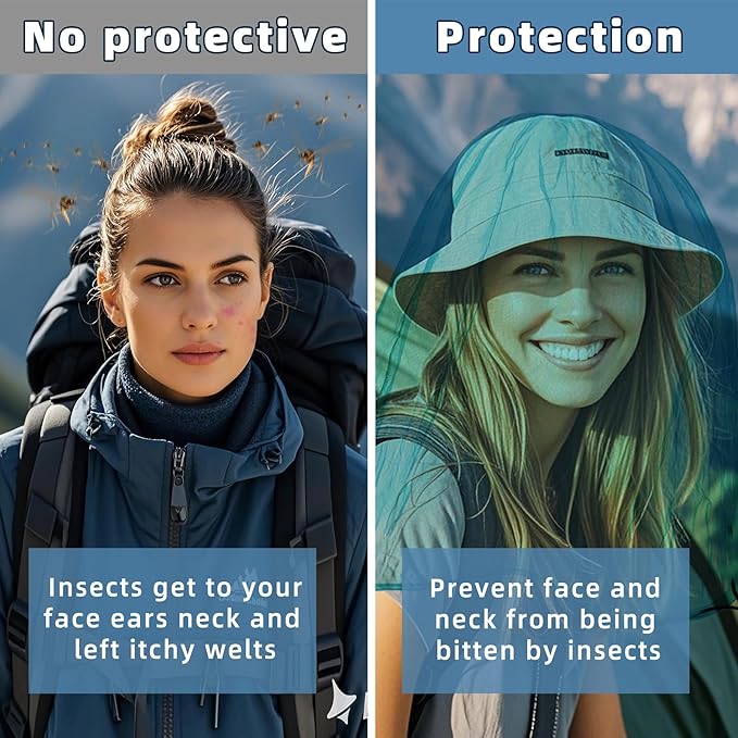 2 Pack Ultra Large Mosquito Net 42x25 Inches Mosquito Head Net Oversized Insect Netting Bug Fits Most Hats for Gardening Hiking Fishing Traveling(Blue)