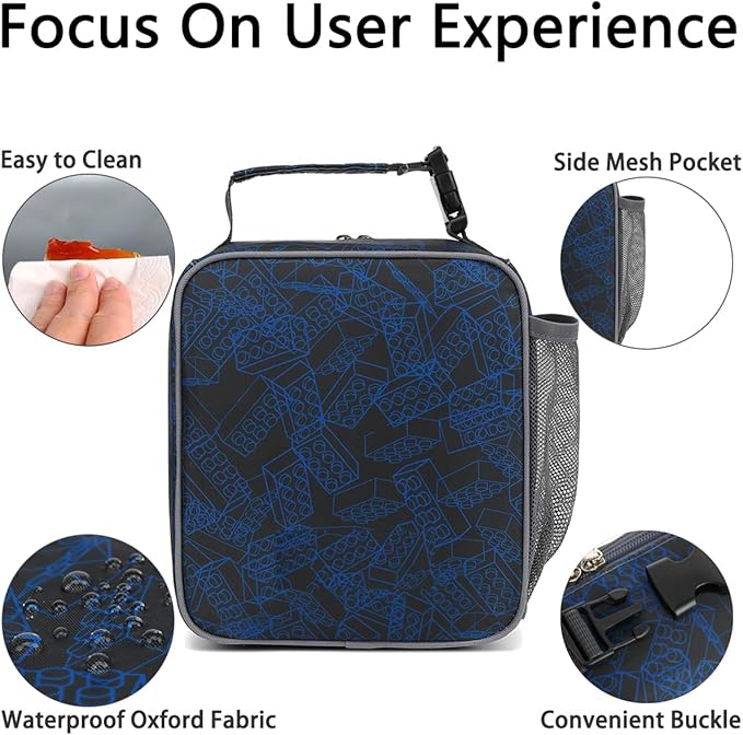 Lunch Box for Kids Boys Girls Men Women, Insulated Small Soft Cooler Lunch Bag Kit for School Work Picnic Travel - Reusable Portable lunchbox, Bricks