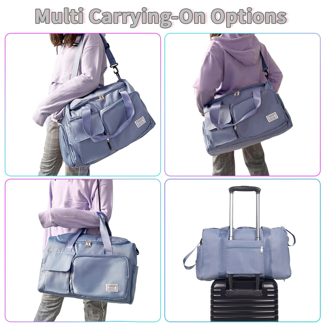 FIORETTO Women's Water-Resistant Gym Duffle Bag with Shoes Compartment, 37L Capacity, Multi-Functional, Ideal for Travel, Gym, Sports, Weekender, Blue