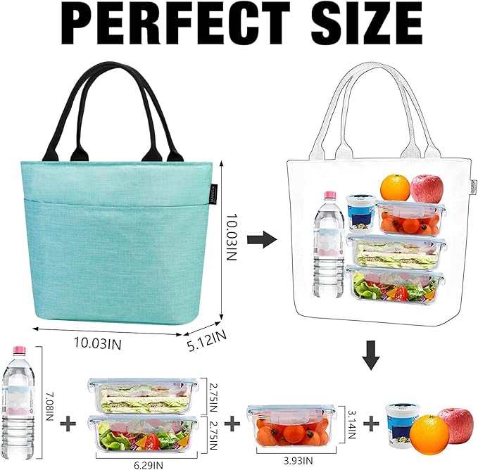Aosbos Lunch Bag Lunch Box for Women Adult Insulated Lunch Cooler Bag Thermal LunchBox Lunch Tote Bolsa Termica Almuerzo Lonchera, Green