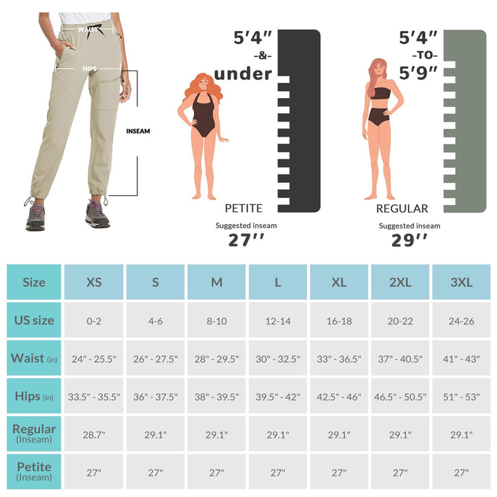 BALEAF Women's Hiking Pants Lightweight Quick Dry Water Resistant Cargo Pants 31'' Inseam for All Seasons Suntan Size XS