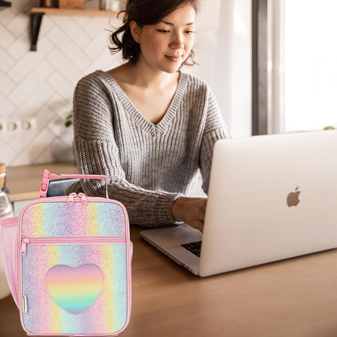 Lunch Box for Kids Boys Girls Men Women, Insulated Small Soft Cooler Lunch Bag Kit for School Work Picnic Travel - Reusable Portable lunchbox,Rainbow Heart