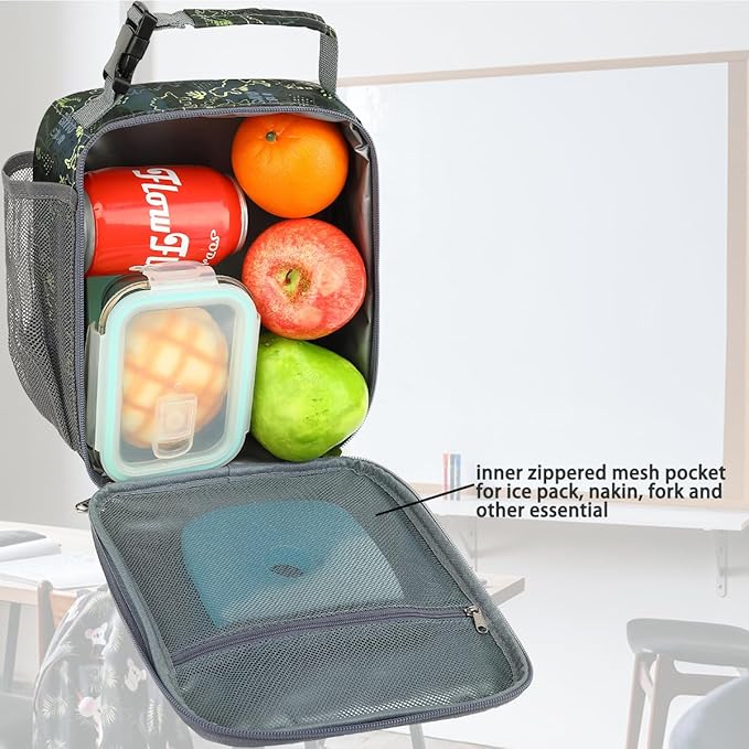 Lunch Box for Kids Boys Girls Men Women, Insulated Small Soft Cooler Lunch Bag Kit for School Work Picnic Travel - Reusable Portable lunchbox, Dinosaur Fossil Roar