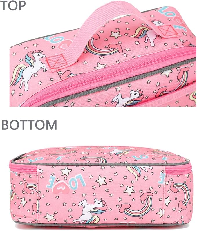 FlowFly Kids Lunch box Insulated Soft Bag Mini Cooler Back to School Thermal Meal Tote Kit for Girls, Boys, Unicorn
