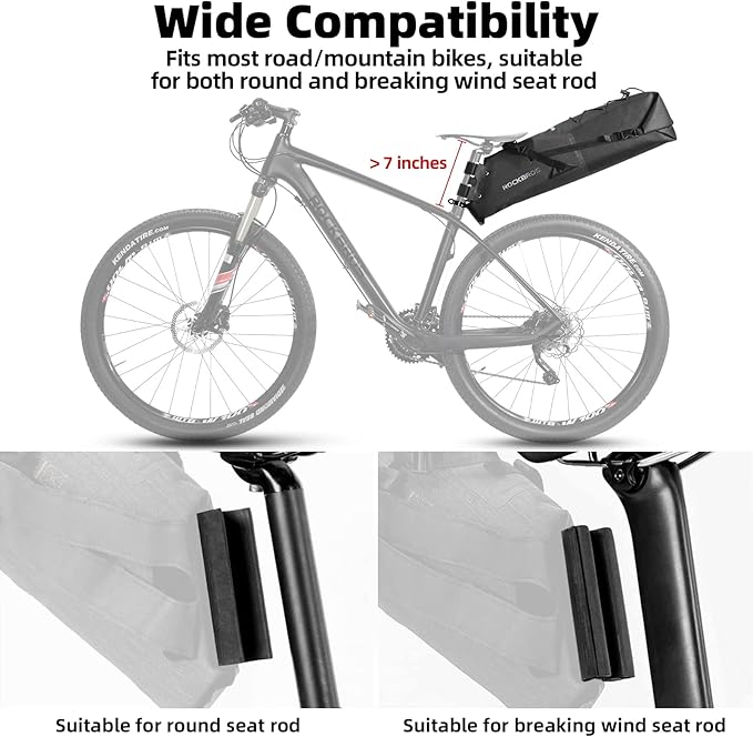 ROCKBROS Bikepacking Bag Waterproof Bike Saddle Bag Large Capacity Bikepacking Seat Bag Road Mountain Bike Seat Bag Max 14L