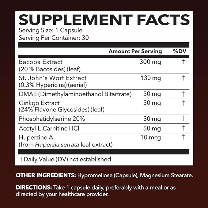 NeuroIGNITE Brain Supplement for Cognition - 30 Count - Cognitive Support with St. John's Wort, Ginkgo Biloba, Bacopa, Phosphatidylserine and Nootropics - Non-GMO Capsules, 1-Month Supply