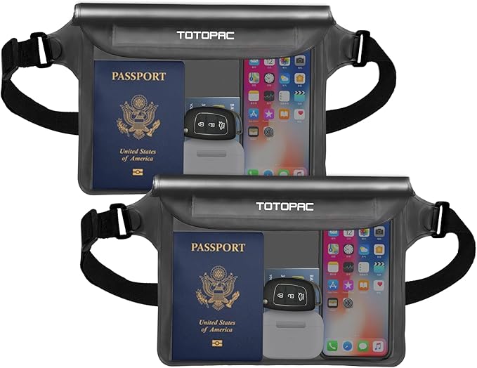 2-Pack Waterproof Fanny Pack, Phone Pouch with Waist Strap, 9x6.7 Inch Dry Bag for Phone, Cash, and Valuables – for Swimming, Kayaking, Boating, Snorkeling, and Water Sports (2, Grey + Grey)