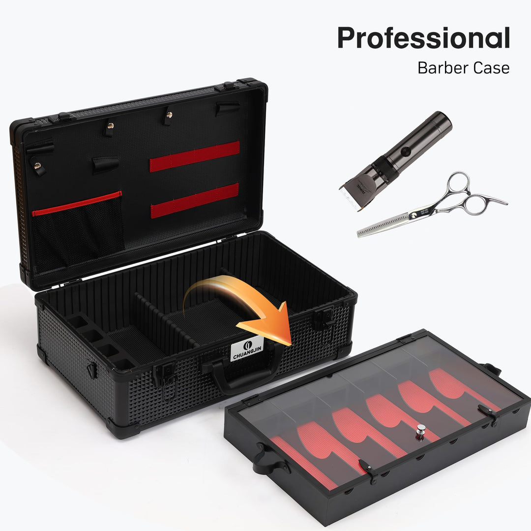 CHUANGJIN Large Barber Carrying Case, Hairdresser Tool Box Organizer Traveling Case, Portable Travel Barber Suitcase for Hair Stylist Pet Groomer Beauty Salon Makeup Artist