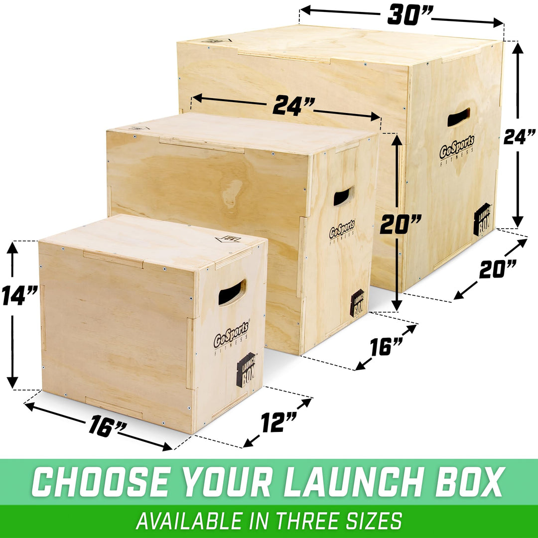 GoSports Fitness Launch Box 3-in-1 Adjustable Height Wood Plyo Jump Box for Exercises of All Skill Levels - XL