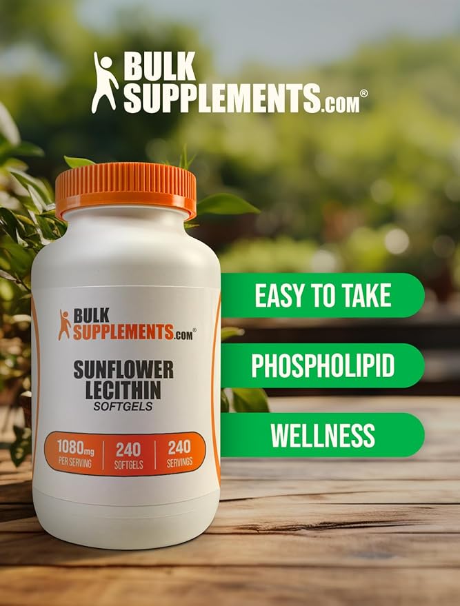 BulkSupplements.com Sunflower Lecithin Softgels - Lecithin Supplement, Sunflower Lecithin 1080mg - Vitality Support, Gluten, 1 Softgel per Serving, 240 Count (Pack of 1)