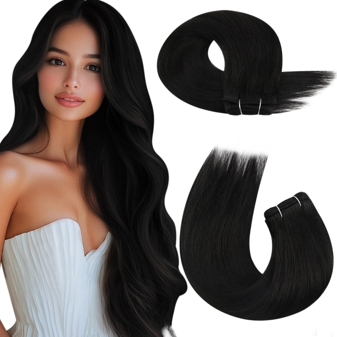 Moresoo Sew In Hair Extensions Real Human Hair Off Black Double Weft Sew In Weft Human Hair Extensions Natural Black Hair Wefts