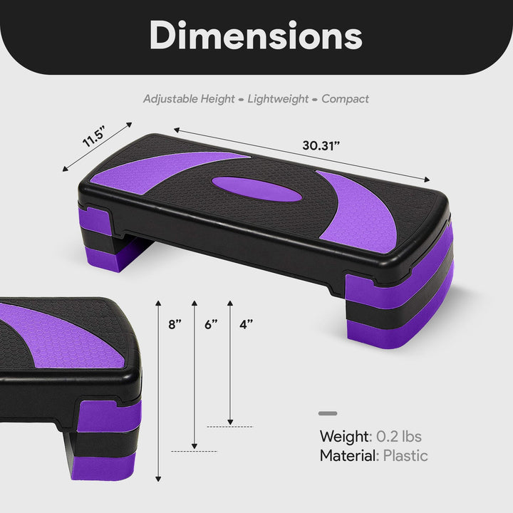 BalanceFrom 31-Inch Lightweight Portable Adjustable Height Workout Aerobic Stepper Step Platform Trainer, Black/Purple