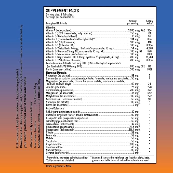 Energized Multi Men's Potent Multivitamin for Men 40 Fully Bioavailable Nutrients B Complex Vitamins for Men, Vitamin D, Vitamin C, Vitamin K, Zinc, Quercetin, Calcium, Magnesium - 180