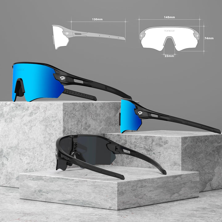 TOREGE Sunglasses for Men Women Bike Cycling Fishing Running Driving Hiking Baseball Anti-fog Sports Z87 Sunglasses UV Protection 02EV (Black Black&Iceblue)