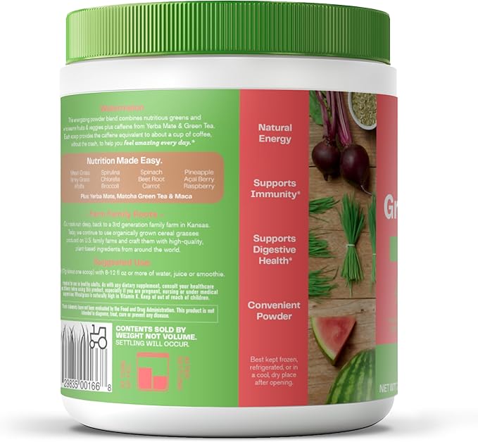 Amazing Grass Greens Blend Energy: Smoothie Mix, Super Greens Powder & Plant Based Caffeine with Matcha Green Tea & Beet Root Powder, Watermelon, 30 Servings (Packaging May Vary)