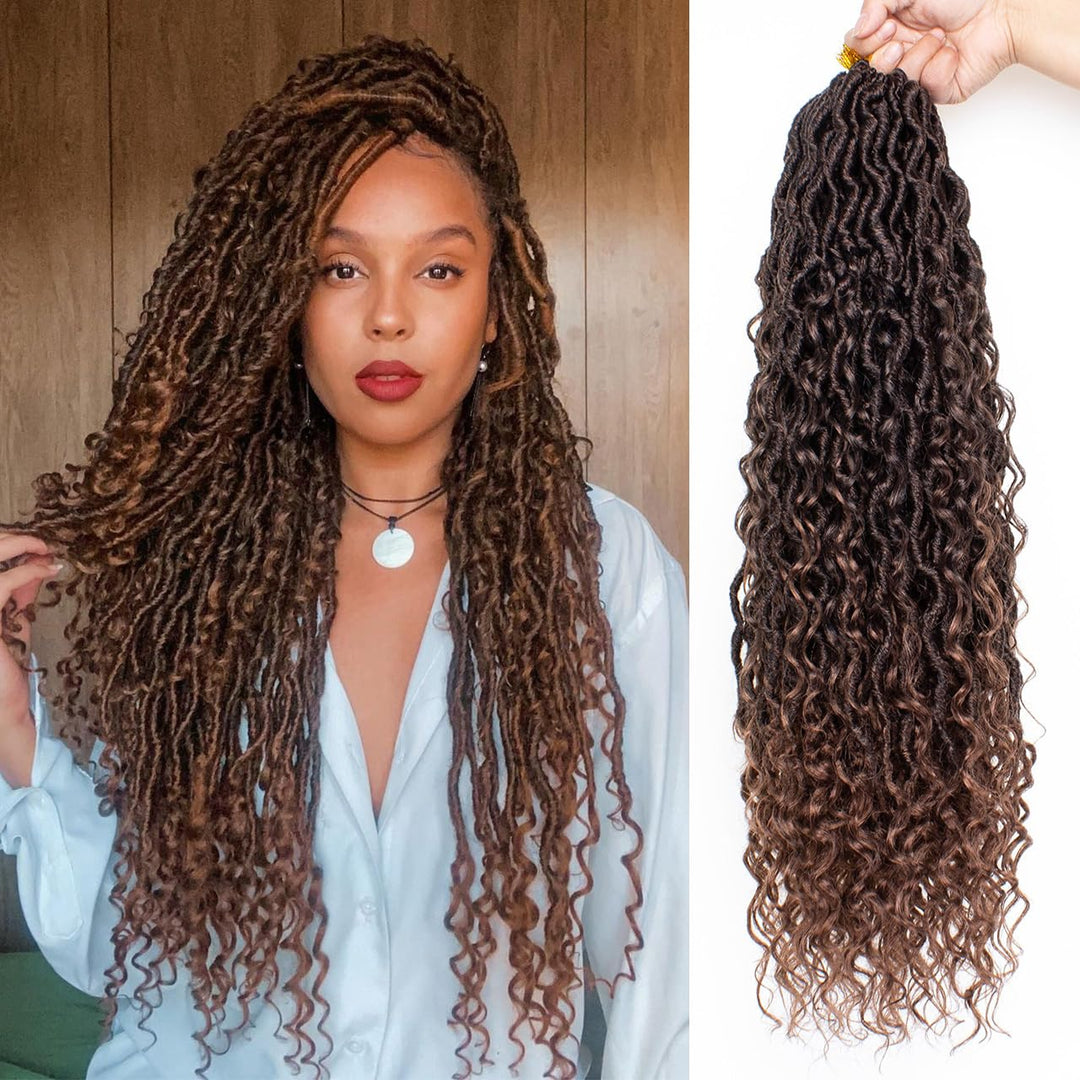 Zrq 30 Inch Goddess Faux Locs Crochet Hair T30 River Locs Boho Style Goddess Locs Crochet Hair With Curly End For Black Women,Pr