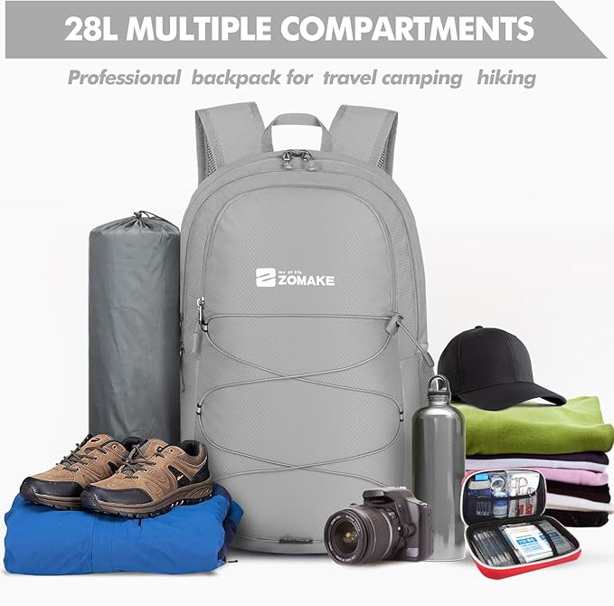 ZOMAKE Lightweight Packable Backpack 28L, Foldable Backpacks Water Resistant Collapsible Day Bag Light Daypack for Hiking