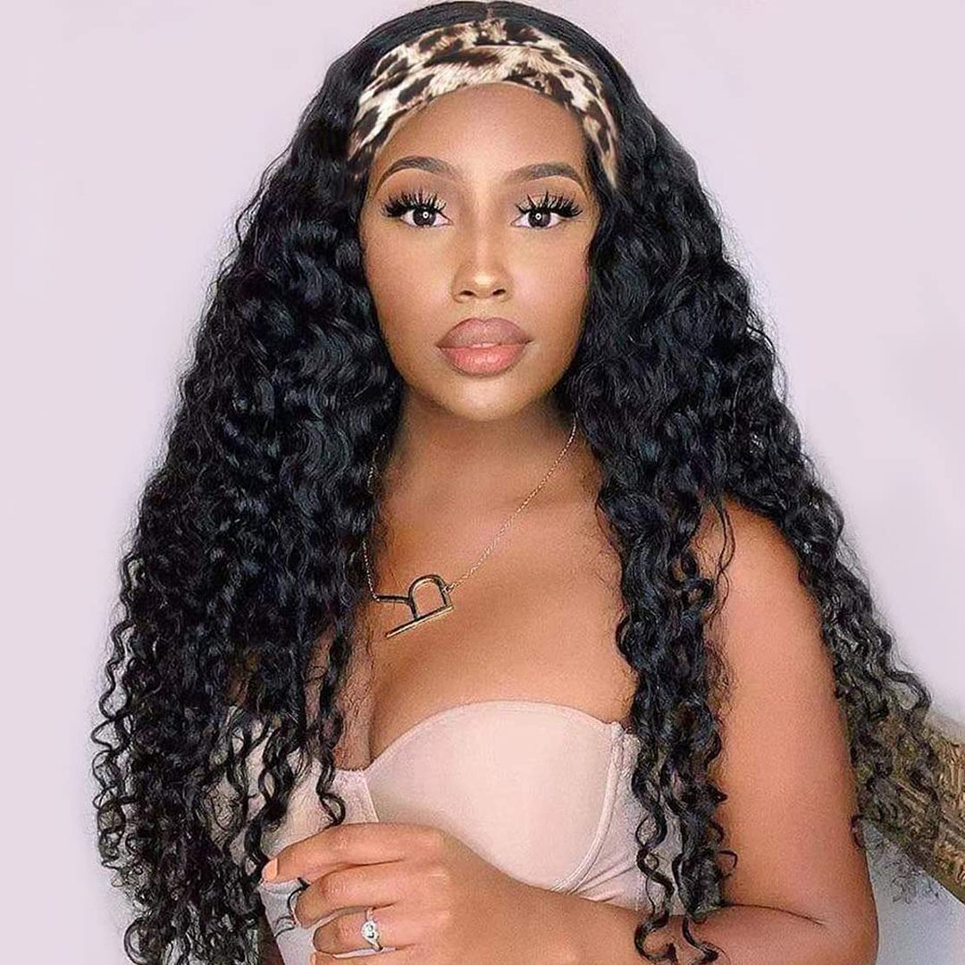 Headband Wig Human Hair Brazilian Deep Wave Headband Human Hair Wigs For Black Women 30 Inch Glueless Non Lace Front Wig Machine
