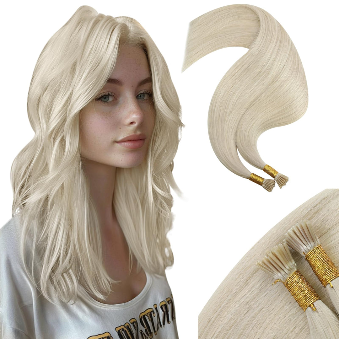 Moresoo Blonde I Tip Hair Extensions Human Hair Pre Bonded Hair Extensions Platinum Blonde Itip Human Hair Extensions I Tip Huma