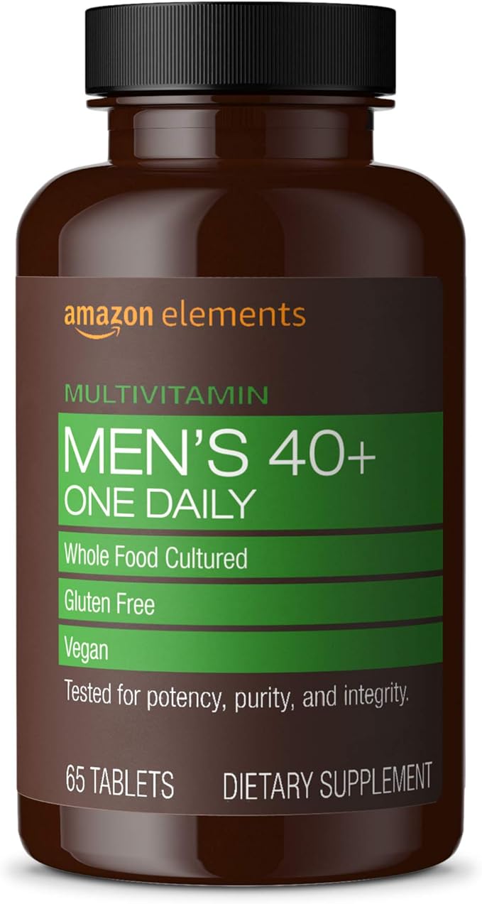 Amazon Elements Men's 40+ One Daily Multivitamin, Vegan, 65 Tablets, 2 month supply (Packaging may vary)