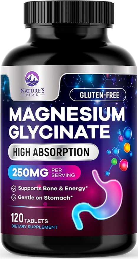 Magnesium Glycinate Chelated for Max Absorption - Supports Bone, Muscle, Nerves & Heart Health, Nature's Sleep and Stress Support, Best Magnesium Supplement Pills for Whole Body Support - 120 Tablets