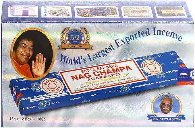 Nag Champa Incense Sticks 15g x 12 and Incense Stick Holder Bundle Insence Insense Satya Incense