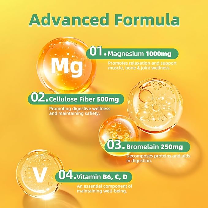 Liquid Magnesium Supplement with Cellulose Fiber, Bromelain, Vitamin B6, C, D, Zinc, Pineapple Flavor, 1 Fl Oz (Pack of 3)