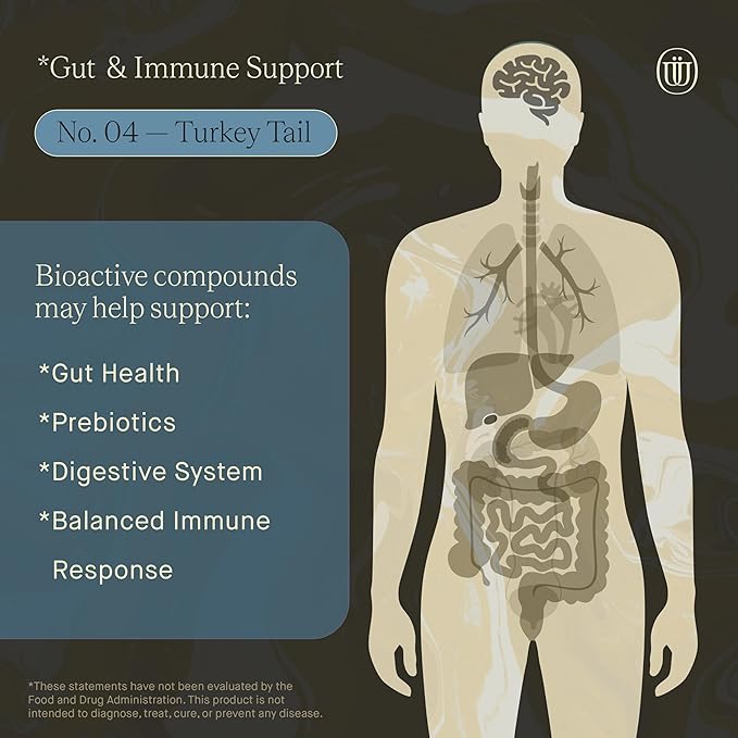 Turkey Tail Mushroom Extract - Double Extracted Fruitbody Mushroom Tincture | Immunity Booster, Manages Inflammation, Soothes Aches, Healthy Digestive Function, Antioxidants (60 Servings)
