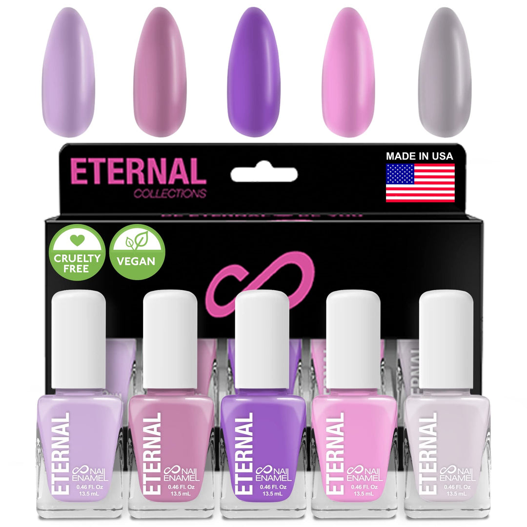 Eternal Pastel Nail Polish Sets for Women (LILAC PINK) - Pastel Nail Polish Set for Girls | Quick Dry & Long Lasting Nail Polish Kit for Home DIY Manicure & Pedicure | Made in USA, 13.5mL (Set of 5)