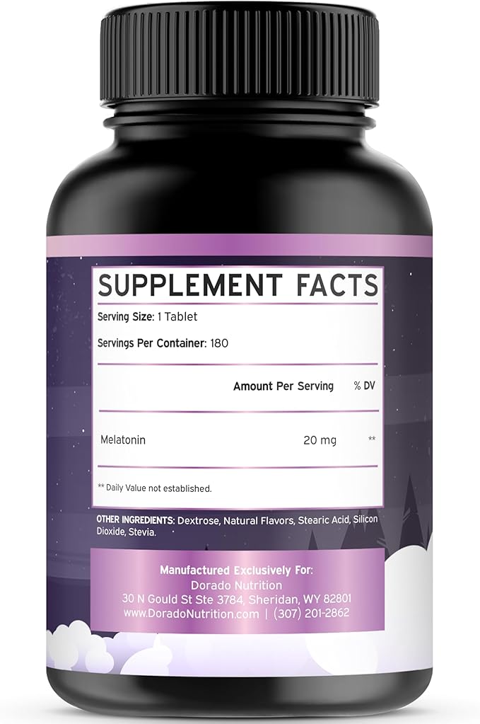 Melatonin 20mg Tablets for Adults (180 Count) - Quick Dissolve with 20mg of Melatonin Per Tablet - High Potency, Gluten-Free, Non-GMO, Vegan - Mixed Berry Flavor - Bulk Supply - USA Made