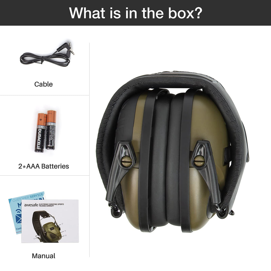 awesafe Electronic Shooting Earmuffs Ear Hearing Protection Headphones for Shooter Gun Range Noise Reduction Sound Amplification (Green)