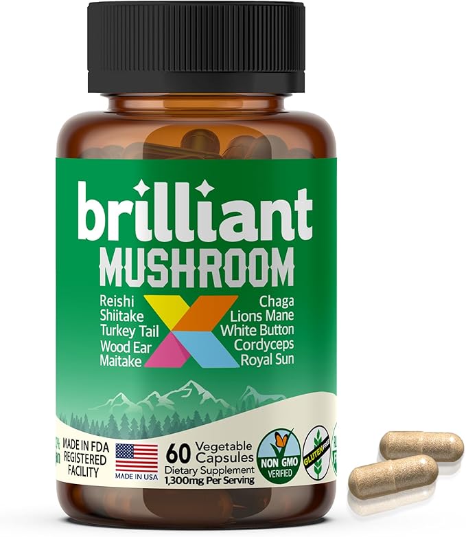 Mushroom X Supplement – 10 Mushroom Complex for Brain, Energy, Immune & Antioxidant Support – Lion’s Mane, Chaga, Reishi & More – Vegan, Non-GMO, Gluten-Free, Made in The USA – 60 Capsules