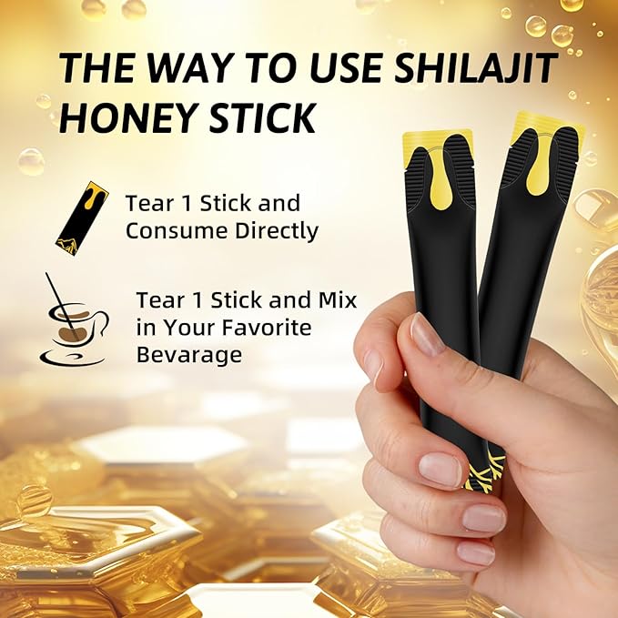 Pure Himalayan Shilajit Honey Sticks - Organic Raw Honey Shilajit Sticks for Men Women with Saffron Boost Energy Vitality & Immune Support 30 Packs