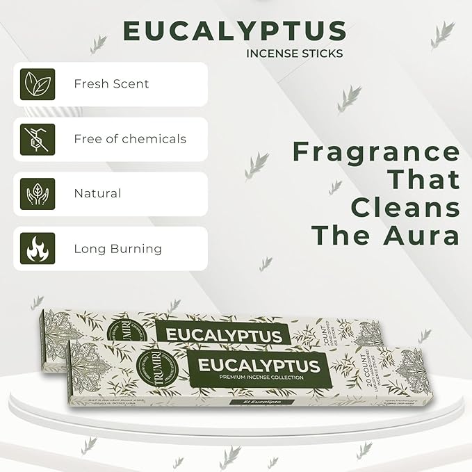 Eucalyptus Incense Sticks - Total 40 Insence-Sticks - Dual Pack of 20 Insense - Inciensos - Inscents - Natural Non Toxic Ingredients - Incents - Incence - Inscense - Insents