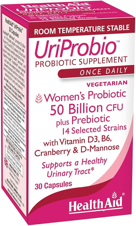 UriProbio, 30 CT, Once Daily, Women's Probiotic Supplement, 50 Billion CFU Plus Prebiotic, Supports a Healthy Urinary Tract with Vitamin D3, B6, Cranberry & D-Mannose, Vegetarian