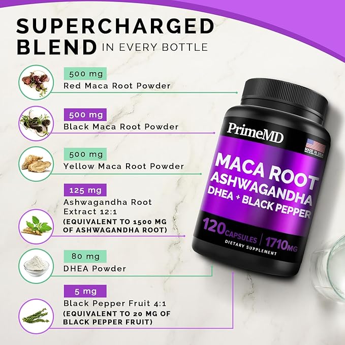 4-in-1 Liquid Biotin Collagen Keratin Saw Palmetto Drops (2 fl oz - 2 Pack) & 6-in-1 Maca Root Ashwagandha w Black Pepper Fruit (120ct) Bundle - Hair, Skin, Nails, Energy & Mood Support Supplement