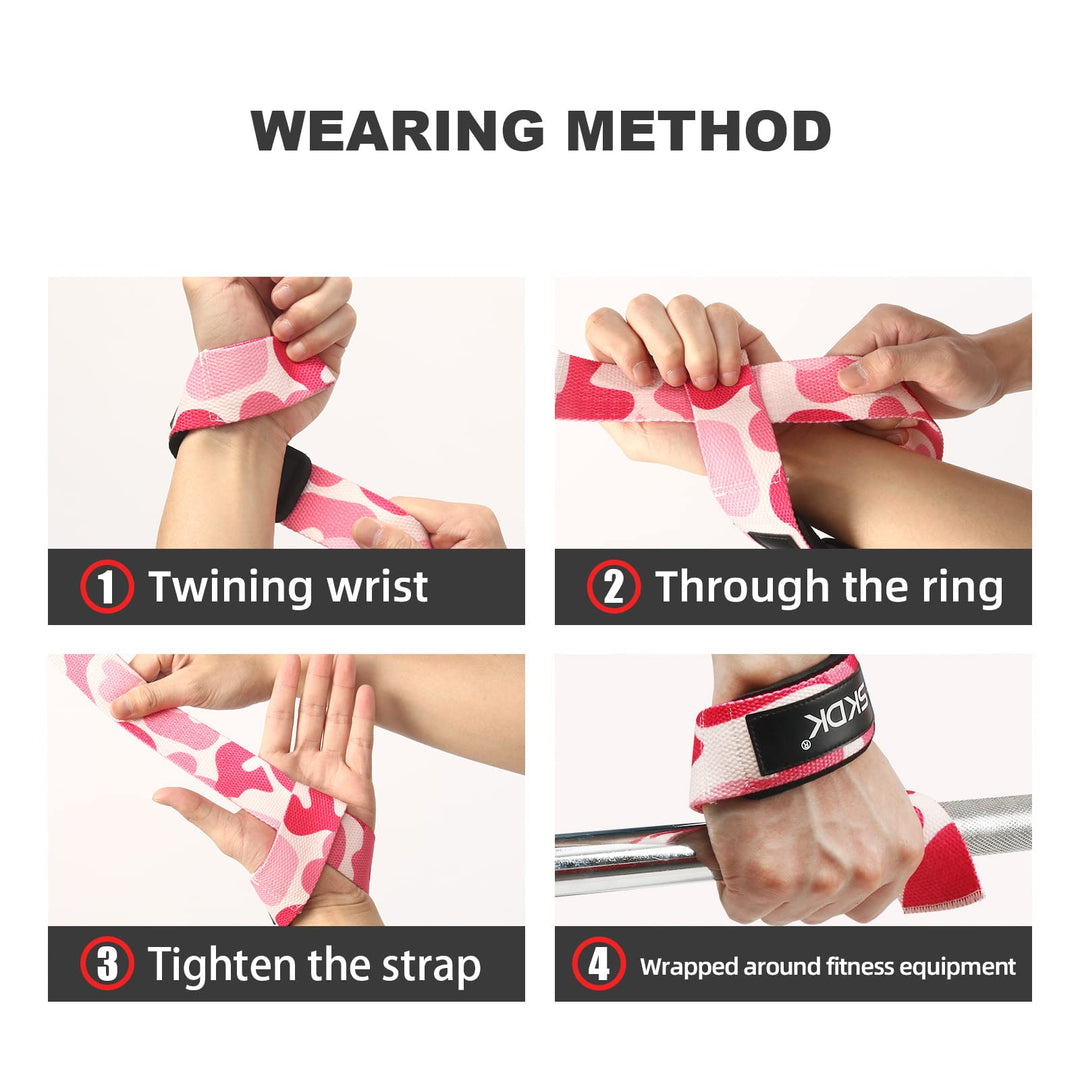 SKDK Cotton Hard Pull Wrist Lifting Straps Grips Band-Deadlift Straps with Neoprene Cushioned Wrist Padded and Anti-Skid Silicone - for Weightlifting, Bodybuilding, Xfit, Strength Training