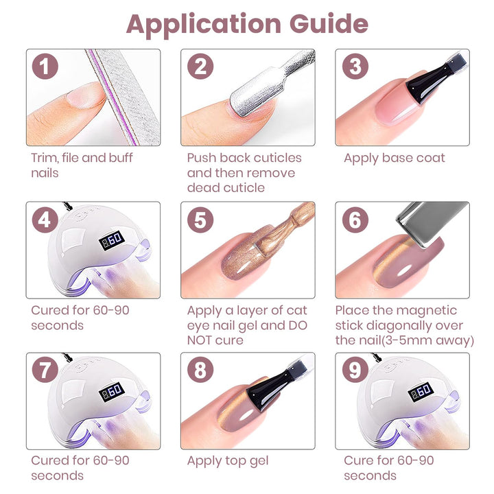 RARJSM Ice Glass Cat Eye Gel Nail Polish Light Dark Violet Purple Gold Velvet Cateye Glitter Translucent Sheer Color Gel Polish with Magnet Stick 15ml UV LED Curing Requires Soak Off Home Salon