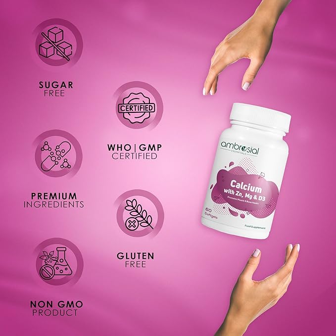 AMBROSIAL Calcium Magnesium Zinc with Vitamin D3 Pack of 1-60 Capsules