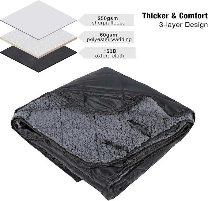 REDCAMP Large Camping Blanket with Sherpa Lining, Cold Weather Warm Outdoor Blanket Windproof for Camping Stadium, Machine Washable 59"x 71" Black